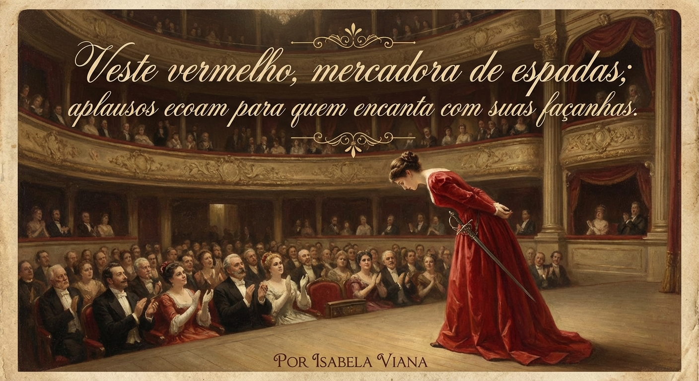 Veste vermelho, mercadora de espadas; aplausos ecoam para quem encanta com suas façanhas.
